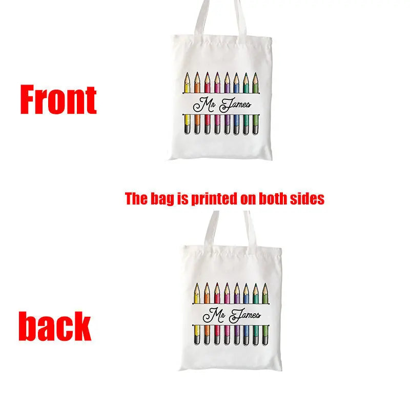 Personalized Kawaii Teacher Shopping Bags Women Totes Thank You Teacher Shoulder Bags for Travel Handbags Canvas Shopper Bag