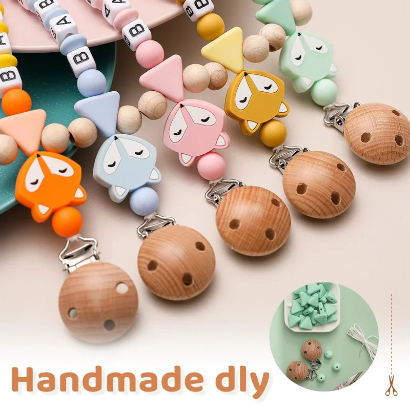 Personalized Name Handmade Silicone Pacifier Clips Holder Chain Fox Shape Teether Pacifier Chain Pacifiers Leashes Cases Gifts