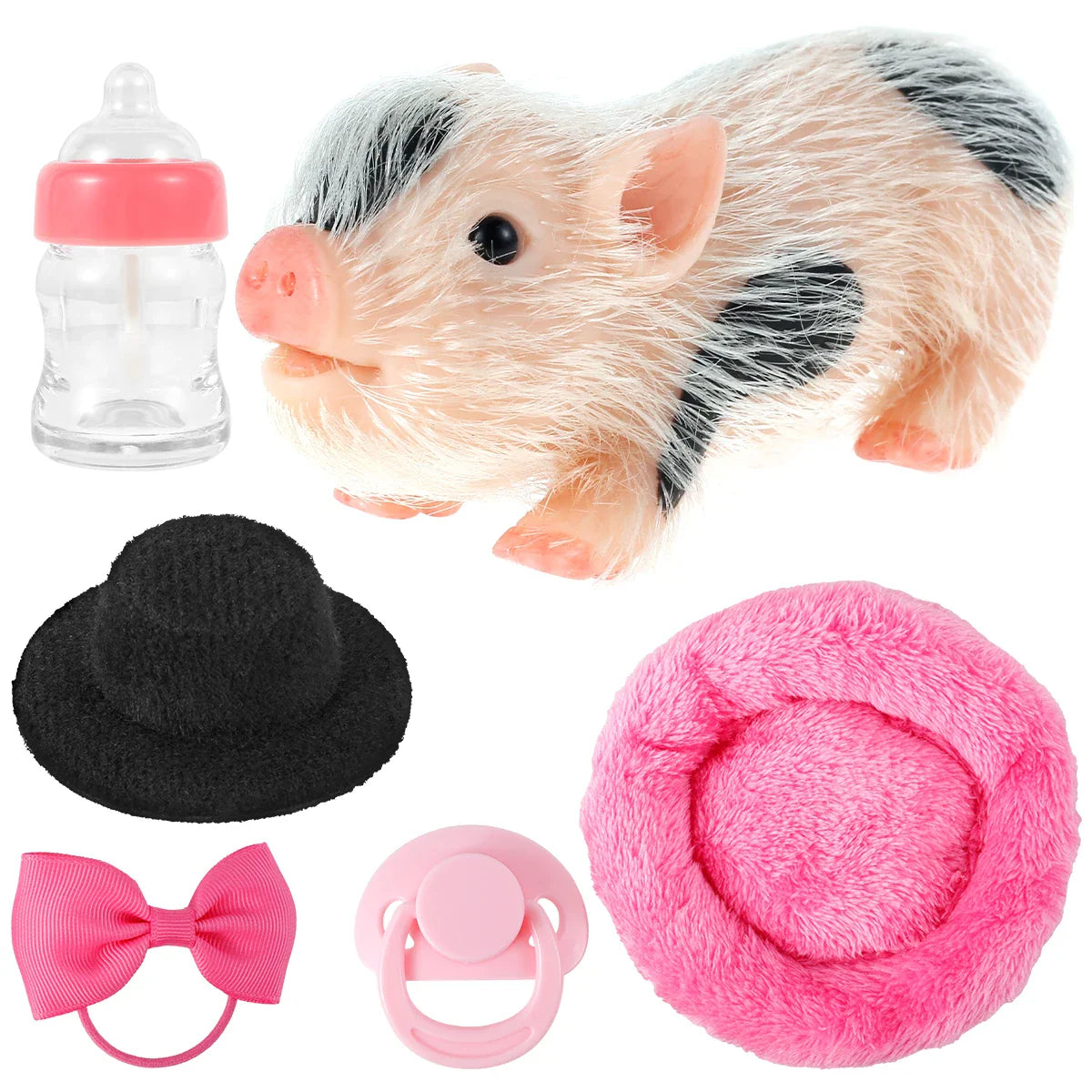 Pig Dolls Toy Set Mini Silicone Piglet Accessory Soft Lifelike Cute Mini Reborn Piglet Newborn Animal Pig Doll Toy Gift For Kids