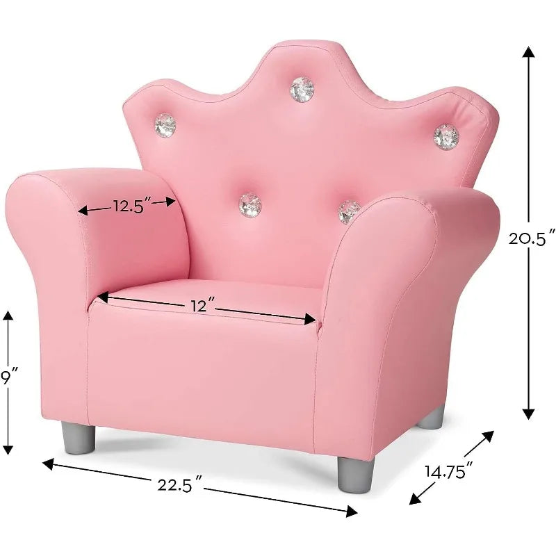 Pink Faux Leather Child’s Crown-Back Armchair Kid’s Furnitur-Princess Chair for Toddlers Children's Furniture Pink Chair for Kid