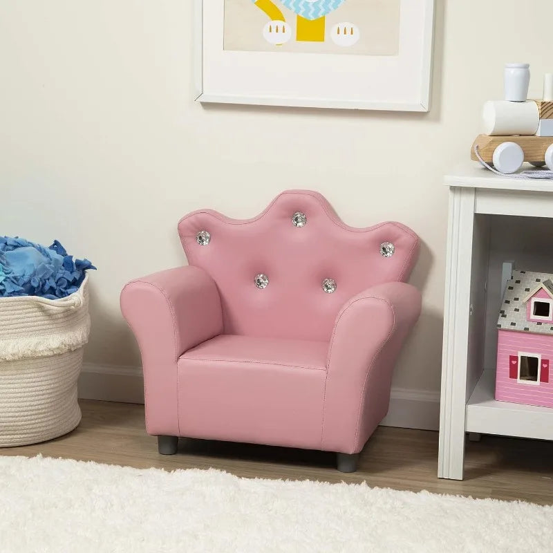 Pink Faux Leather Child’s Crown-Back Armchair Kid’s Furnitur-Princess Chair for Toddlers Children's Furniture Pink Chair for Kid