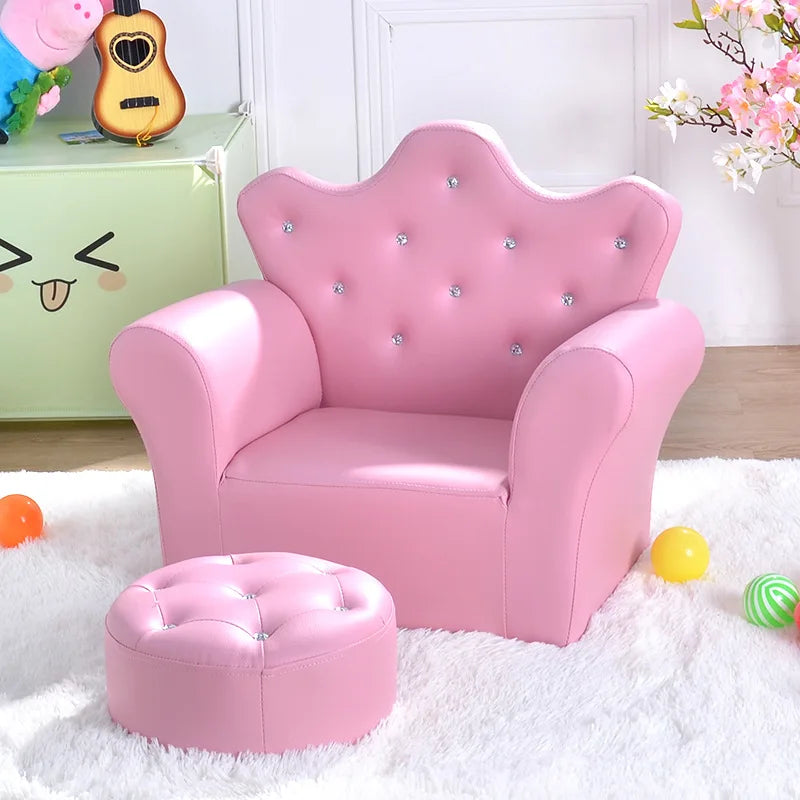 Pink Faux Leather Child’s Crown-Back Armchair Kid’s Furnitur-Princess Chair for Toddlers Children's Furniture Pink Chair for Kid