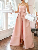 Pink Jumpsuits Evening Dresses Formal Occasion Dresses Beautiful Back Sexy Engagement Sweetheart Sleeveless Detachable Bow Train