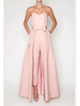 Pink Jumpsuits Evening Dresses Formal Occasion Dresses Beautiful Back Sexy Engagement Sweetheart Sleeveless Detachable Bow Train