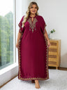 Plus Size 2024 Summer Bohemian Embroidery Sexy V Neck Kaftan Long Dress Tunic Women Clothing Beachwear Maxi Dresses Q1545