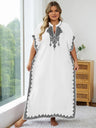 Plus Size 2024 Summer Bohemian Embroidery Sexy V Neck Kaftan Long Dress Tunic Women Clothing Beachwear Maxi Dresses Q1545