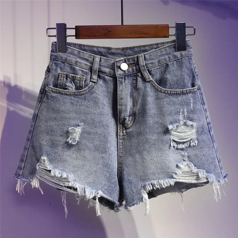 Plus Size 3XL 4XL 5XL Sexy Hot Denim Short For Women High Waist Tassel Ripped Jean 2023 New Summer Clothing Female Free Shipping