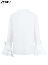 Plus Size 5XL VONDA 2024 Fashion Women Shirts White Blouse Long Flare Sleeve Tops Tunic Casual Solid Buttons Blusas Femininas