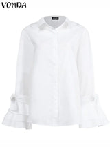 Plus Size 5XL VONDA 2024 Fashion Women Shirts White Blouse Long Flare Sleeve Tops Tunic Casual Solid Buttons Blusas Femininas