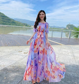 Plus Size Bohemian Beach Sundress Flying Clothing Chiffon Loose  Elegant Vestido Robes Lady Holidays Prom Long Dress Belt Which