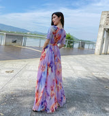 Plus Size Bohemian Beach Sundress Flying Clothing Chiffon Loose  Elegant Vestido Robes Lady Holidays Prom Long Dress Belt Which