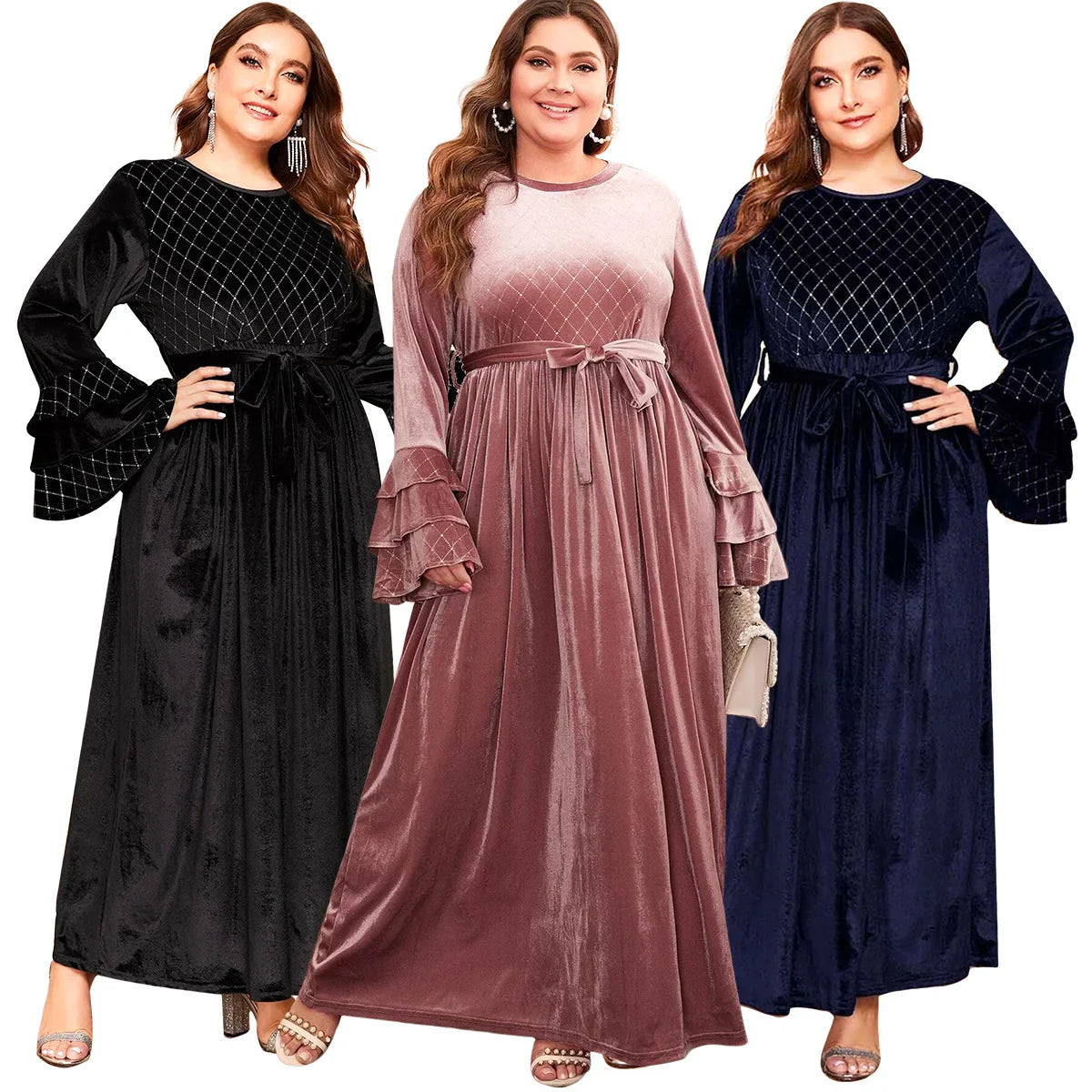 Plus Size Casual Women Winter Long Dress 5XL 2023 Large Size Floral Print Long Sleeve Crewneck A Line Evening Party Dresses