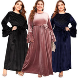 Plus Size Casual Women Winter Long Dress 5XL 2023 Large Size Floral Print Long Sleeve Crewneck A Line Evening Party Dresses