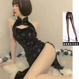 Plus Size Chinese Traditional Dress Sexy Lingerie Bandage Temptation Clothing China Style Side Slit Hollow Cheongsam Qipao