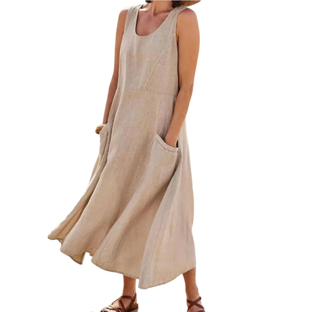 Plus Size Cotton Linen ress for Women 2023 Summer Oversized Tank Shirt Dress Solid Large Size Female Clothing Loose Long Dress