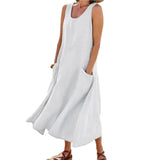 Plus Size Cotton Linen ress for Women 2023 Summer Oversized Tank Shirt Dress Solid Large Size Female Clothing Loose Long Dress