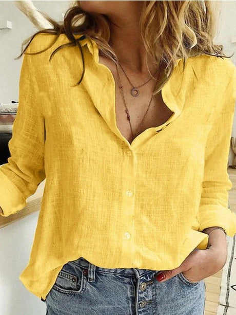 Plus Size Elegant Feminine Shirt Linen Women Clothing Loose Fashion Female Blouse Casual White Shirt Long Sleeve Top Outerwear