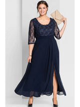 Plus Size Elegant Mother of the Bride Dresses A-Line O-Neck Wedding Guest Dress Lace Chiffon Pleated Sequins Evening Gowns