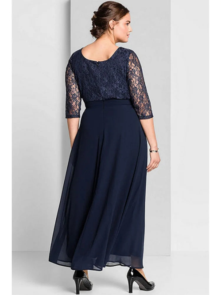 Plus Size Elegant Mother of the Bride Dresses A-Line O-Neck Wedding Guest Dress Lace Chiffon Pleated Sequins Evening Gowns