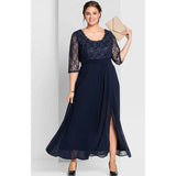 Plus Size Elegant Mother of the Bride Dresses A-Line O-Neck Wedding Guest Dress Lace Chiffon Pleated Sequins Evening Gowns