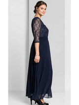 Plus Size Elegant Mother of the Bride Dresses A-Line O-Neck Wedding Guest Dress Lace Chiffon Pleated Sequins Evening Gowns