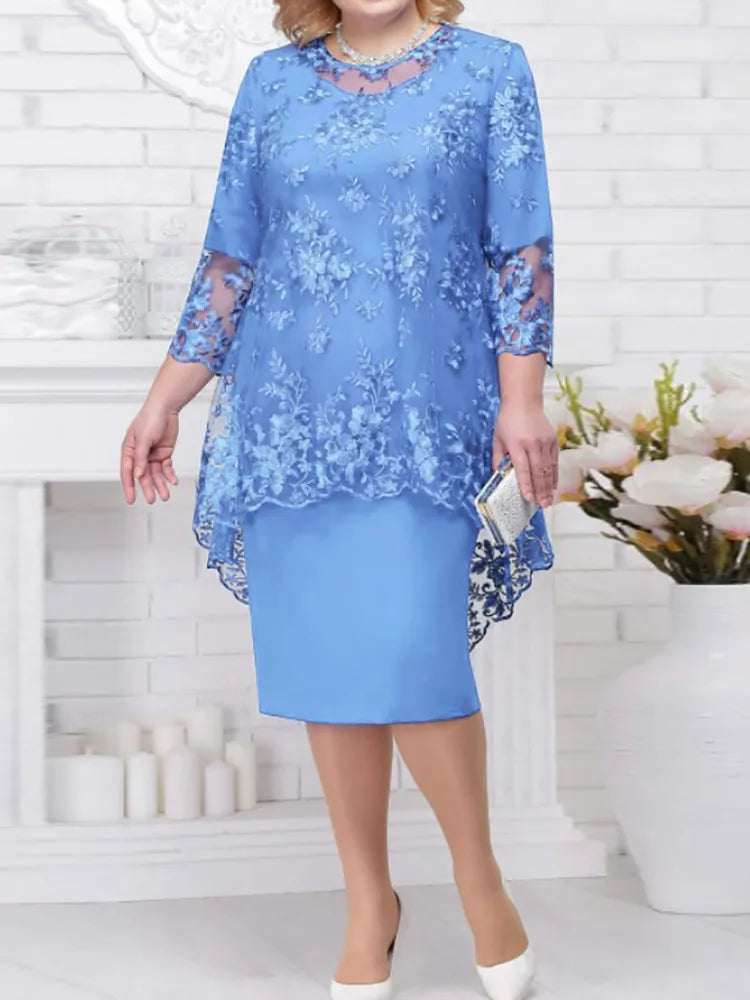 Plus Size Formal Party Dresses for Ladies From 50 To 60 Years Embroidery Floral Luxury Wedding Guest Slim Bodycon Church Dresses