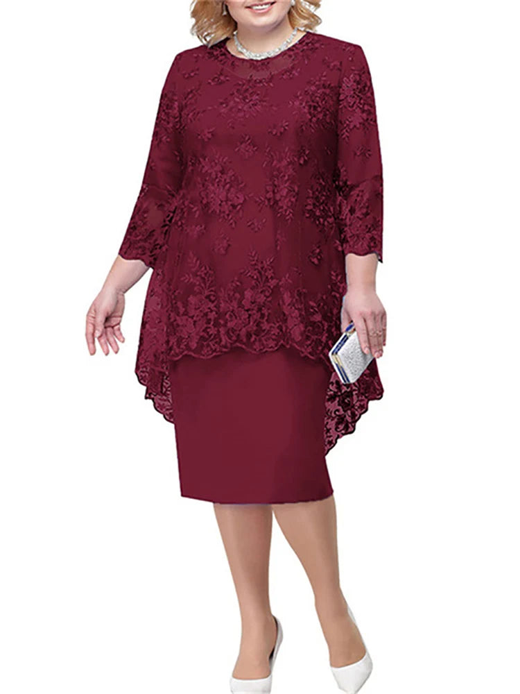 Plus Size Formal Party Dresses for Ladies From 50 To 60 Years Embroidery Floral Luxury Wedding Guest Slim Bodycon Church Dresses