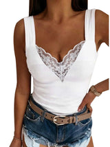 Plus Size Oversized Womens Sexy Lace V Neck Camisole Tee Ladies Summer Casual Slim Fit Tank Vest Tops High Quality Clothing 2023