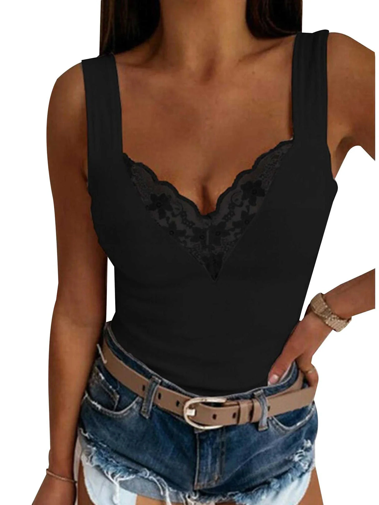 Plus Size Oversized Womens Sexy Lace V Neck Camisole Tee Ladies Summer Casual Slim Fit Tank Vest Tops High Quality Clothing 2023