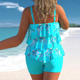 Plus Size Sexy Backless Swim Set Women Cascading Ruffle Suspender Swimwear Summer New Bikini Swimdress Cartoon Print Beachwear