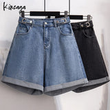 Plus Size Wide Leg Shorts Jeans Women 7xl High Street American Elegant Chic Elastic High Waist Demin Short Oversized Pants Mujer