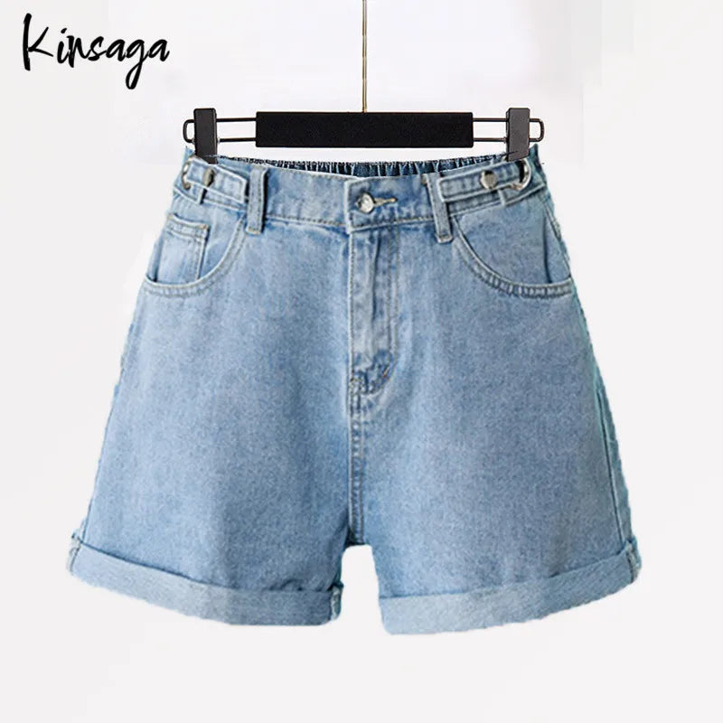 Plus Size Wide Leg Shorts Jeans Women 7xl High Street American Elegant Chic Elastic High Waist Demin Short Oversized Pants Mujer