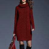 Plus Size Women Casual Knitted Long Sleeve Winter Dresses Sweater Solid Knee Length Loose Fat Female Over Size Dresses 4XL