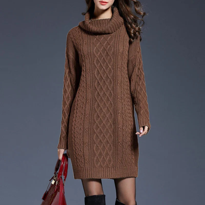 Plus Size Women Casual Knitted Long Sleeve Winter Dresses Sweater Solid Knee Length Loose Fat Female Over Size Dresses 4XL