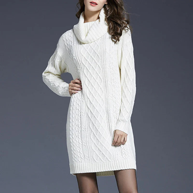 Plus Size Women Casual Knitted Long Sleeve Winter Dresses Sweater Solid Knee Length Loose Fat Female Over Size Dresses 4XL