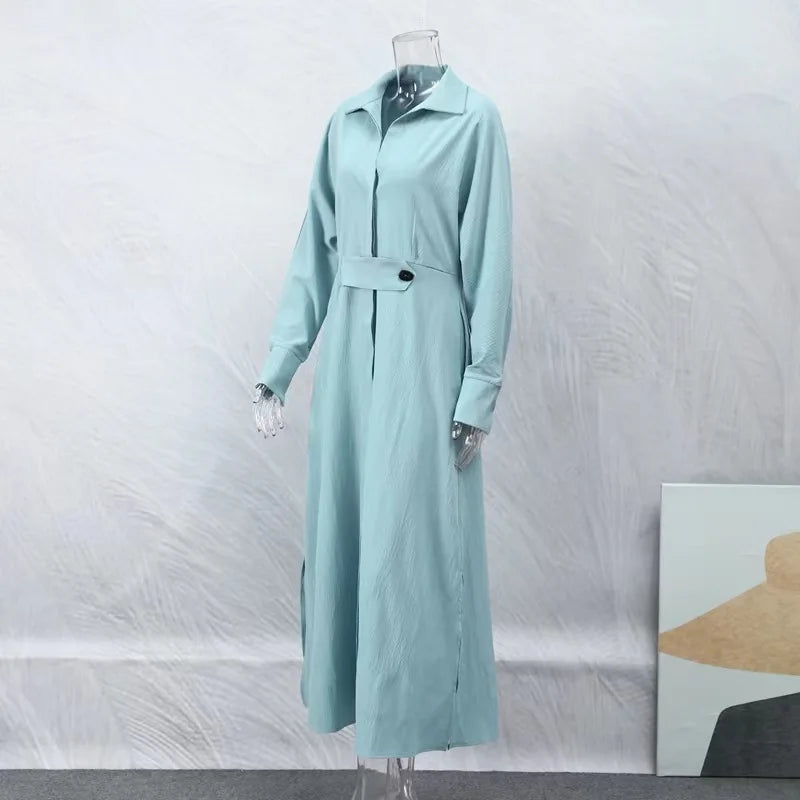 Plus Size Women Dress Elegant 2023 Solid Casual V Neck Long Sleeve Dress Long Skirt Pocket Lady Streetwear Dresses For Women