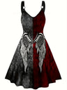 Plus Size Women's Goth Costume Evening Party Devil Wings Print Dress