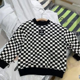 Plush Thickened Warm Boys' Checkerboard Sweatshirts O-neck Pullover Long Sleeve T-shirts 2023 Autumn Loose Korean 5-12 Years Old