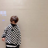 Plush Thickened Warm Boys' Checkerboard Sweatshirts O-neck Pullover Long Sleeve T-shirts 2023 Autumn Loose Korean 5-12 Years Old