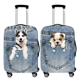 Pocket Dog Luggage Cover Thick Denim Luggage Protective Cover18-32 Inch Trolley Case Suitcase Case Dust Cover Travel Accessories