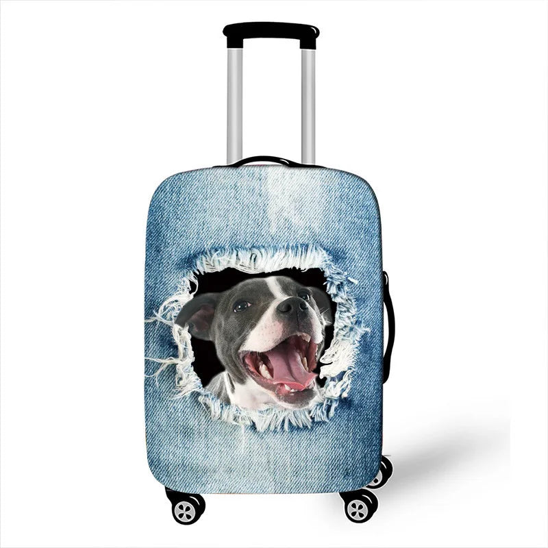 Pocket Dog Luggage Cover Thick Denim Luggage Protective Cover18-32 Inch Trolley Case Suitcase Case Dust Cover Travel Accessories