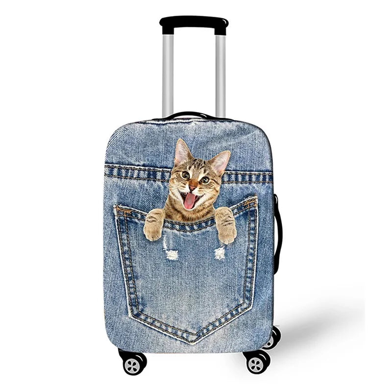 Pocket Dog Luggage Cover Thick Denim Luggage Protective Cover18-32 Inch Trolley Case Suitcase Case Dust Cover Travel Accessories