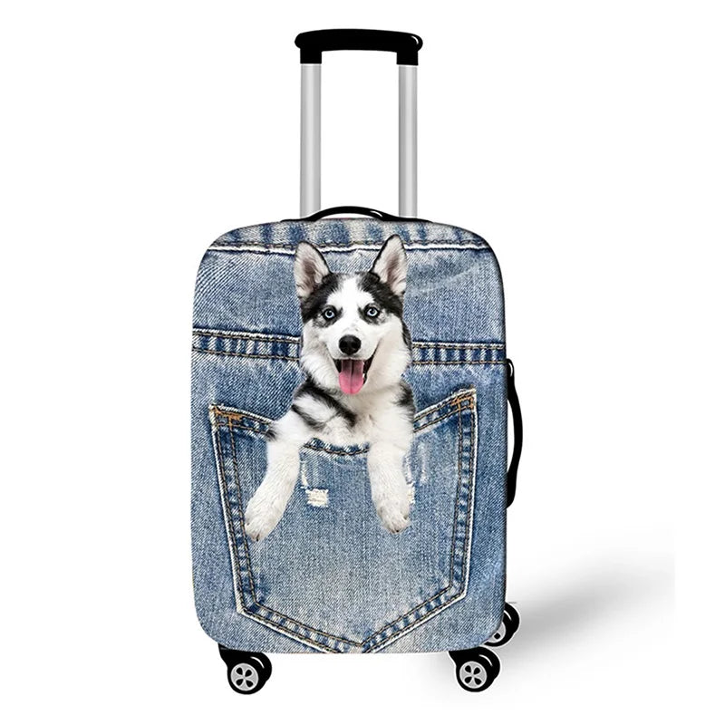 Pocket Dog Luggage Cover Thick Denim Luggage Protective Cover18-32 Inch Trolley Case Suitcase Case Dust Cover Travel Accessories