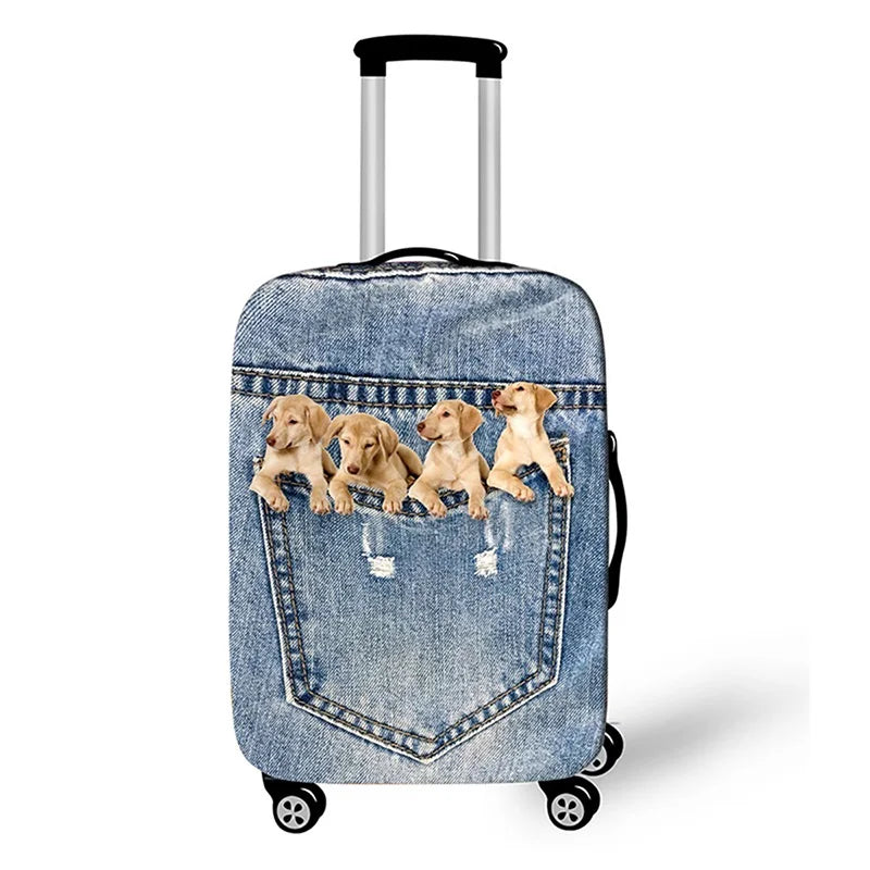 Pocket Dog Luggage Cover Thick Denim Luggage Protective Cover18-32 Inch Trolley Case Suitcase Case Dust Cover Travel Accessories