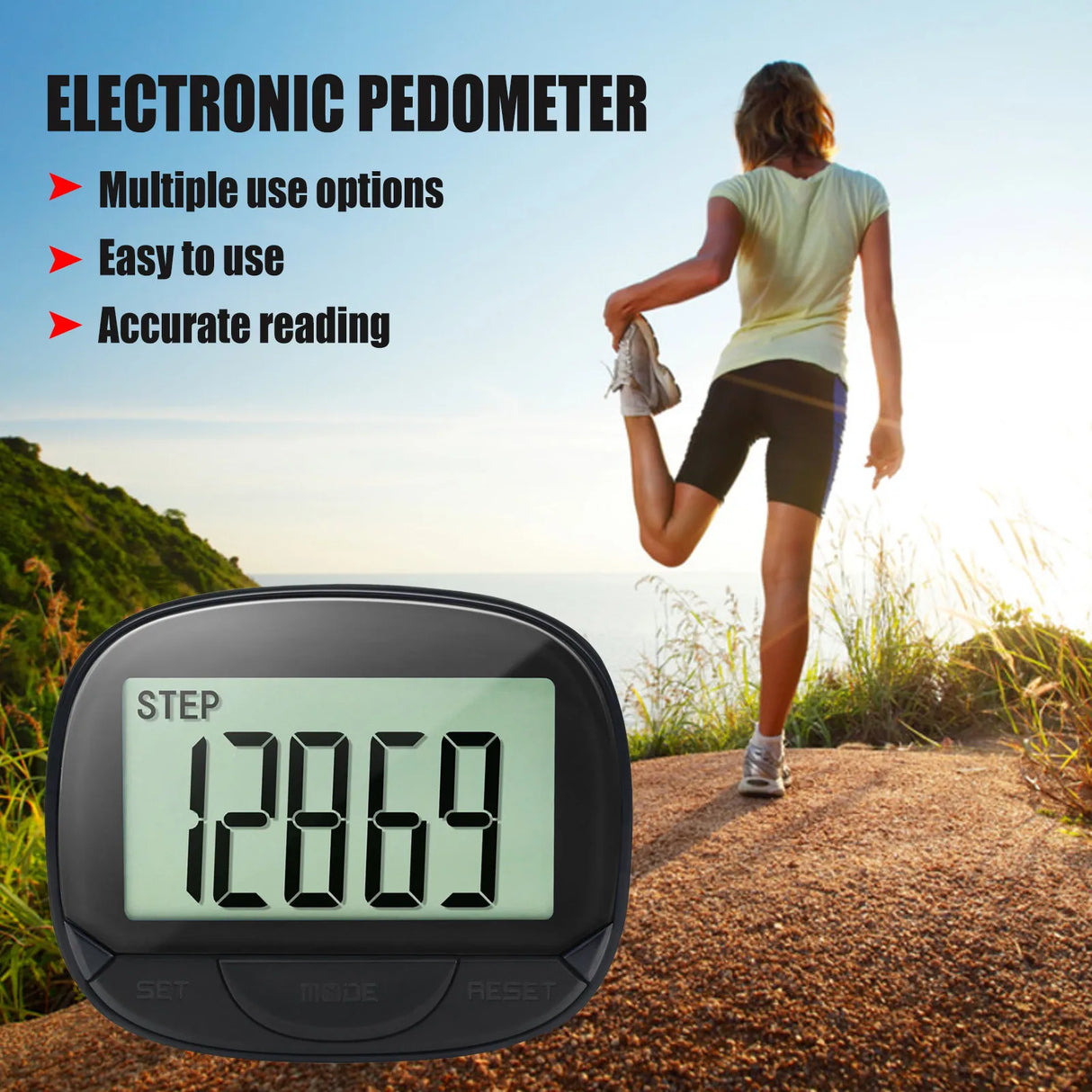 Pocket Pedometer Step Counter Step Counter With Built-in Clip Large Screen Step Counter With 21/24Hours Clock To Track Steps