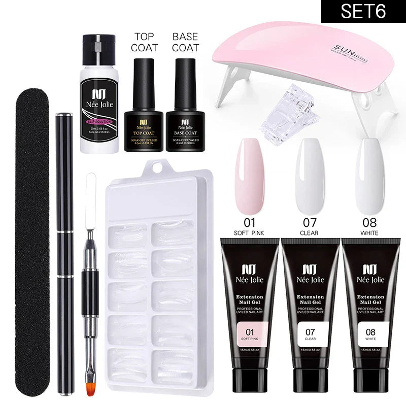 Poly UV Gel Kit All for Manicure Gel Nail Extension Set Slip Solution Builder Acrylic Gel Polish Nail Art Tool Design Fingertips