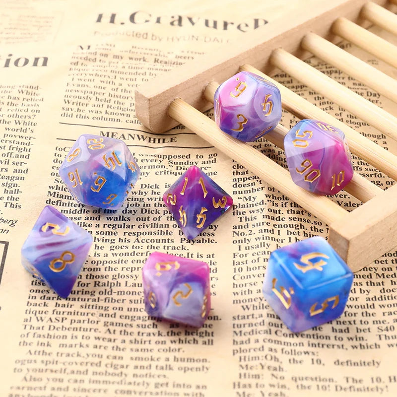 Polyhedral 7-Dice Two-Tone Swirl-DND Dice Set for RPG/MTG D4 D6 D8 D10 D% D12 D20 Dice Games 7pcs/set Family Party Board Games