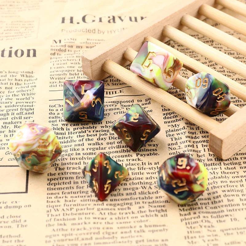 Polyhedral 7-Dice Two-Tone Swirl-DND Dice Set for RPG/MTG D4 D6 D8 D10 D% D12 D20 Dice Games 7pcs/set Family Party Board Games