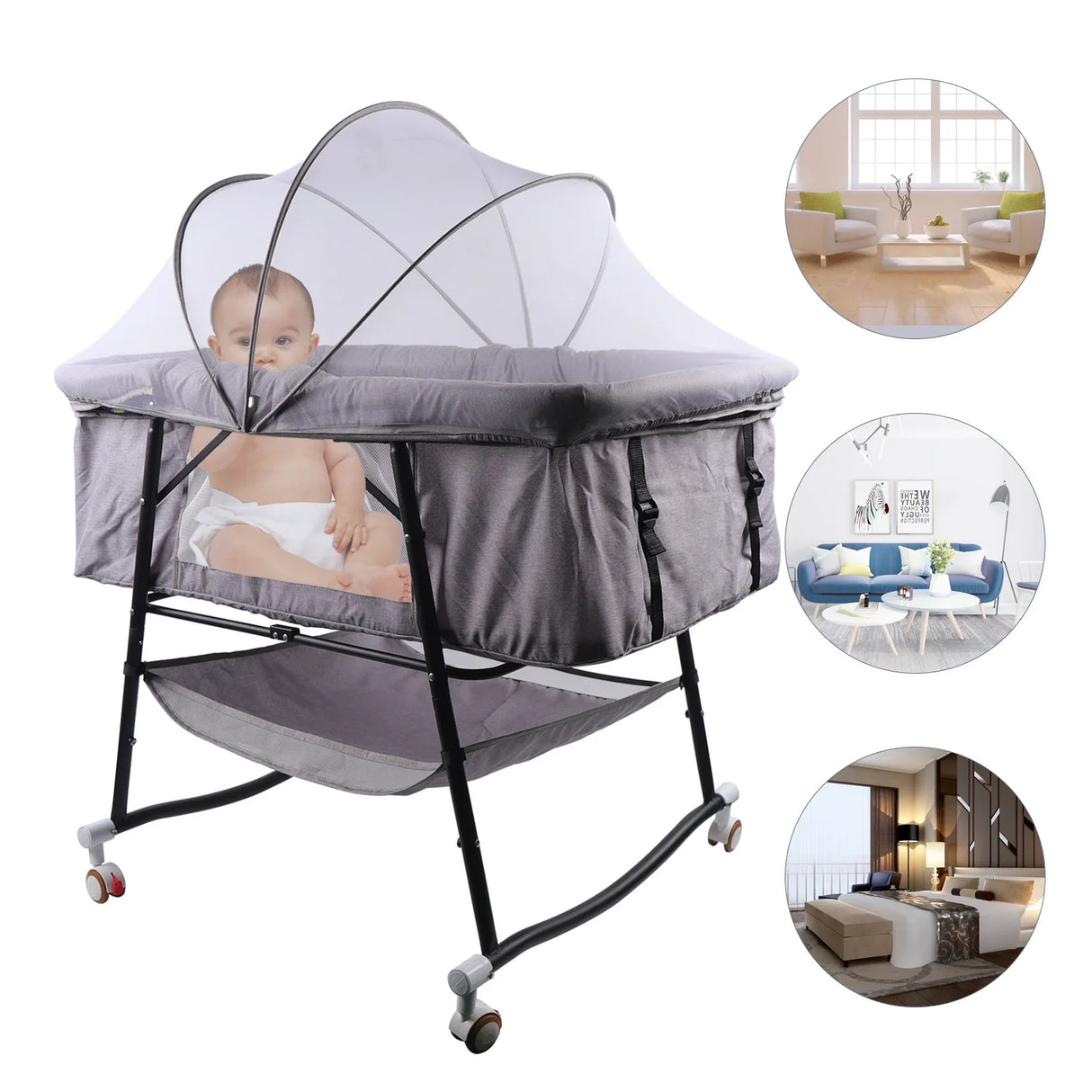 Portable Baby Bassinet Sleep Cradle Baby Nursery Infant Bed Bedside Crib Folding Travel Crib Mosquito Net Cot