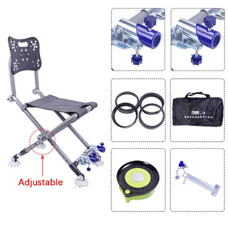 Portable Fishing Chair Folding Fish Chair 180 Degree Adjustable Backrest Four-leg Recliner Aluminum Alloy Camping Chair Stool